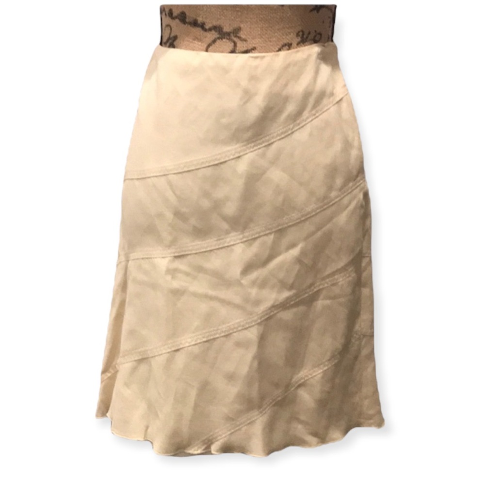ANTHROPOLOGIE | Parameter Silk Linen Midi Skirt Asymmetrical Faux Tiered Size 8